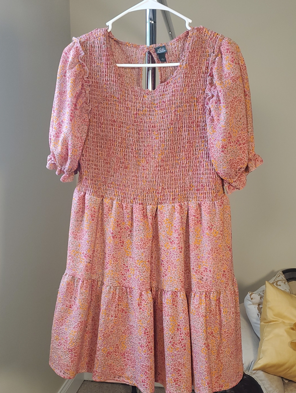 Pink Floral Smocked Tiered Dress